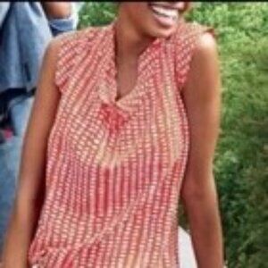 CAbi Madeline Orange Cream Dot Sleeveless Blouse Style #294 - sz Med